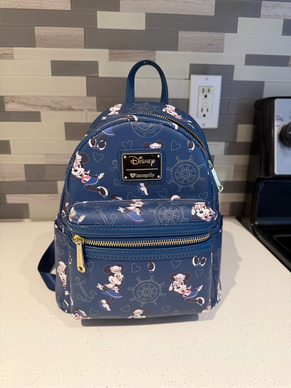 Loungefly Disney Minnie Navy Blue Mini Backpack with Gold Zippers
